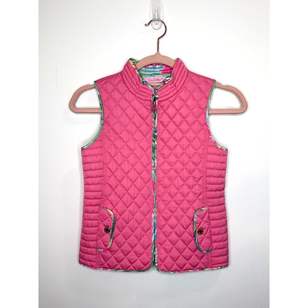 Lilly Pulitzer Quilted Vest Girls L Pink Full Zip Preppy Outdoors Layer‎ Spring
